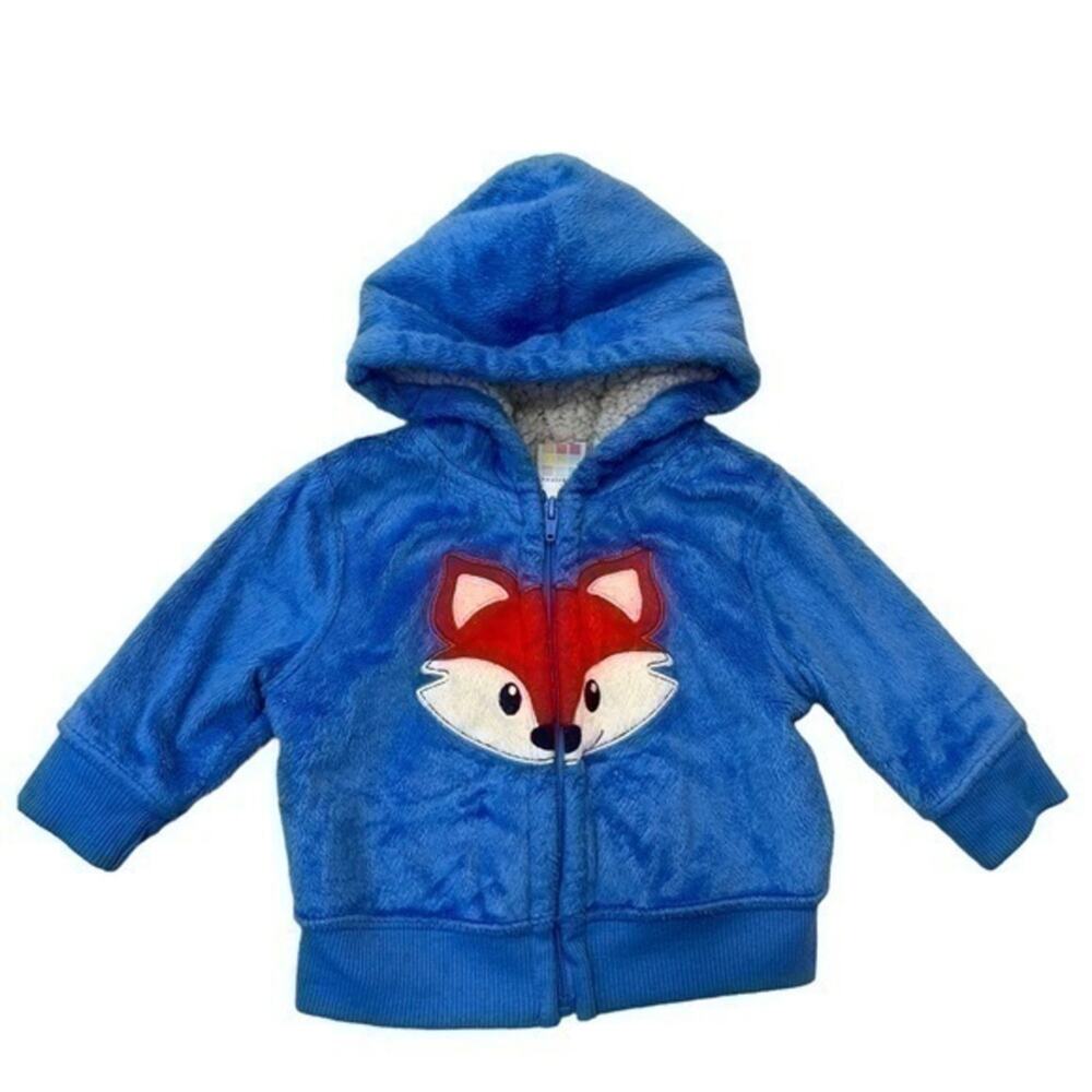 Healthtex Fuzzy Fox Full Zip Hoodie Baby Blue Jacket 3–6 Months